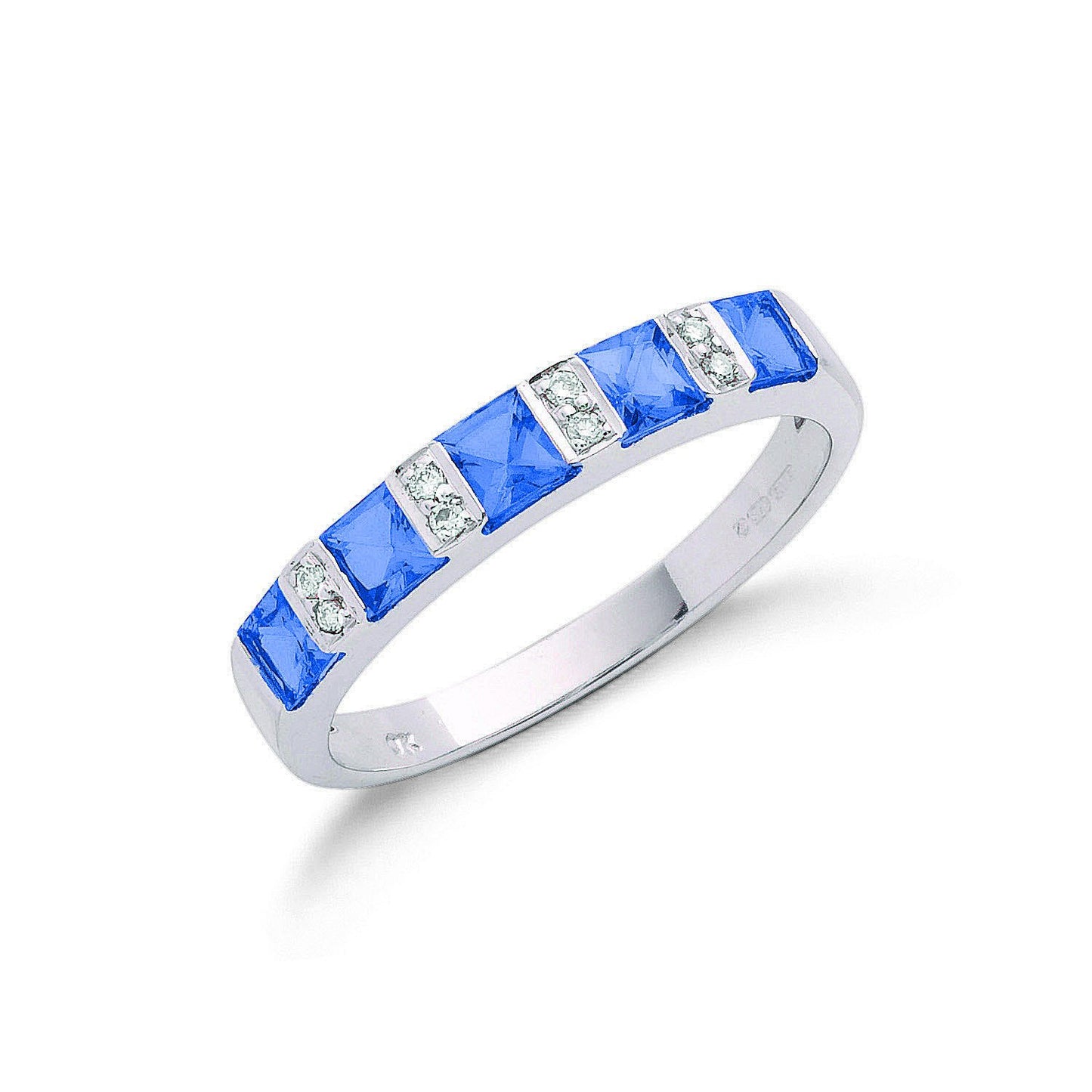 9ct White Gold 0.03ct Diamond & 0.90ct Tanzanite Eternity Ring