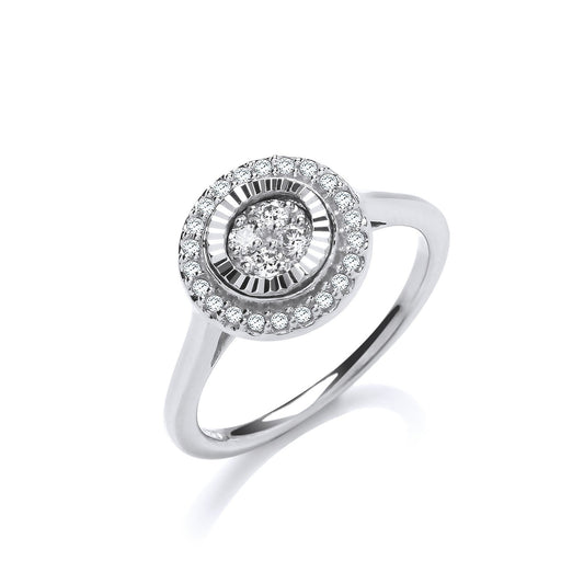 9ct White Gold 0.25ctw Diamond Cluster Ring With D/c Bezel