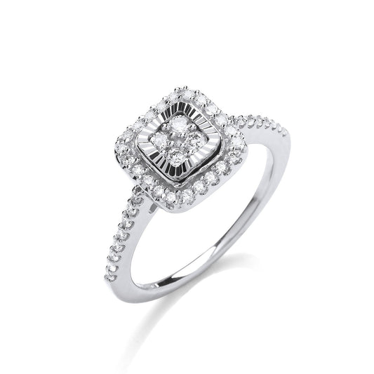 9ct White Gold 0.40ctw Diamond Cluster Ring With D/c Bezel