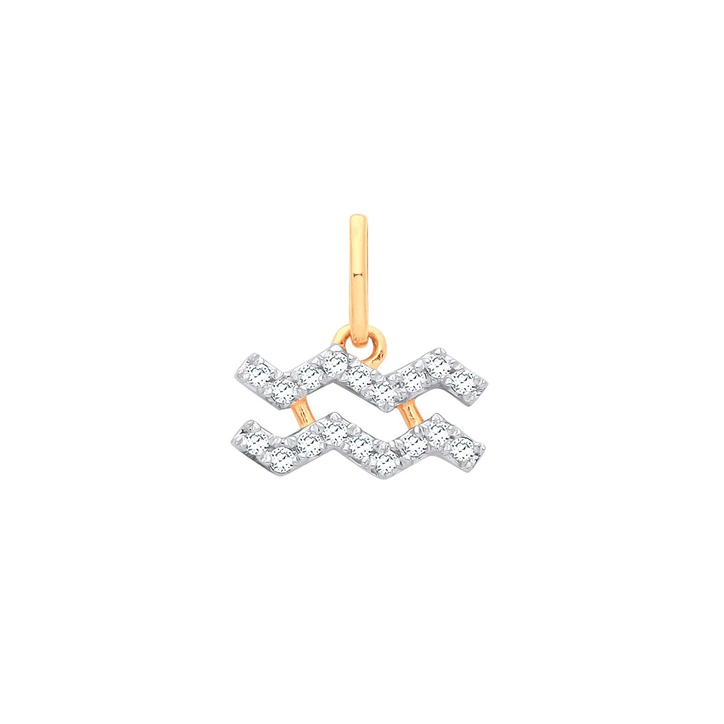 9ct Yellow Gold Aquarius Zodiac 0.10ct Pendant