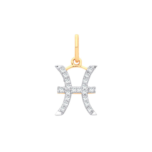 9ct Yellow Gold Pisces Zodiac 0.10ct Pendant