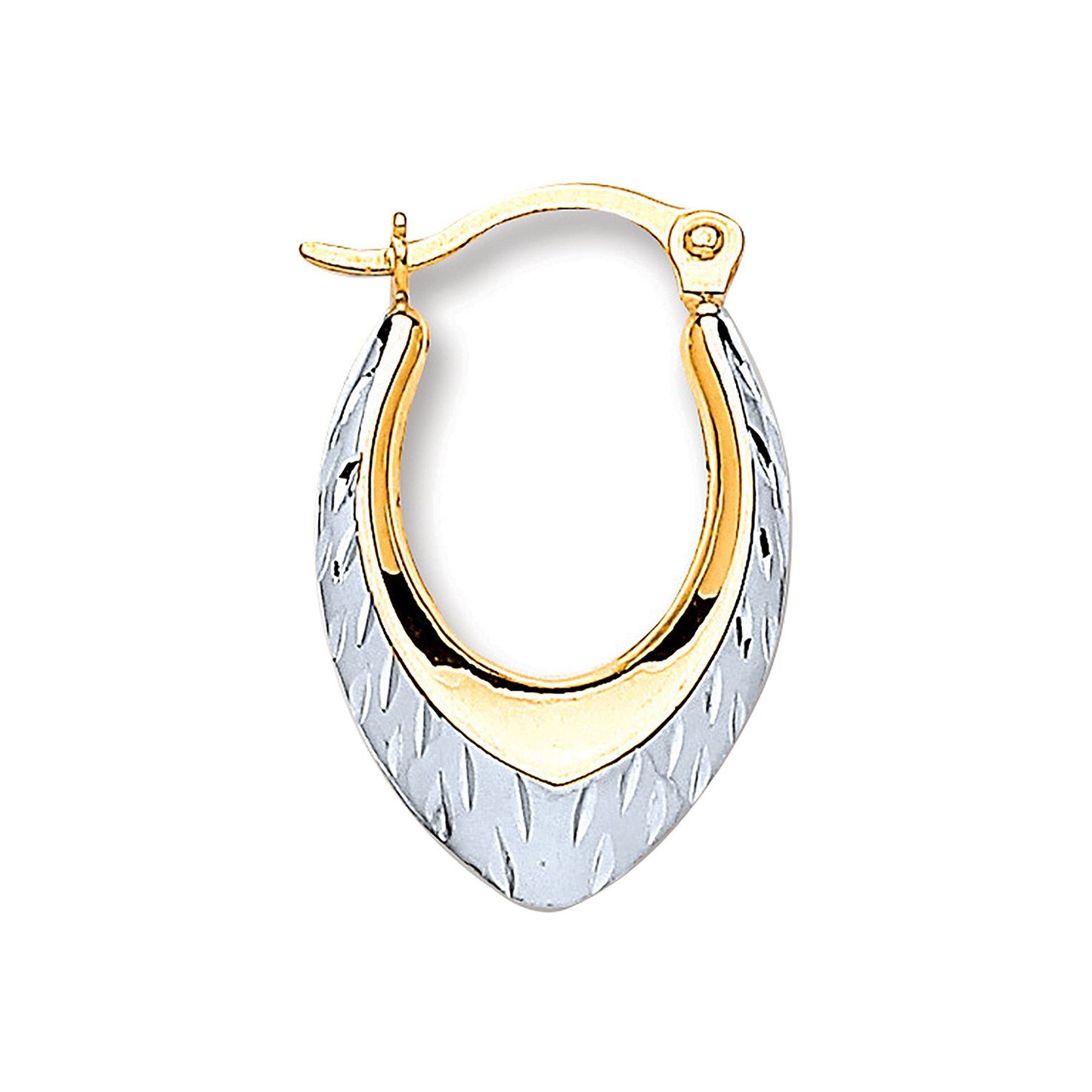 White & Yellow Gold Oval Ribbed Hoop Earrings