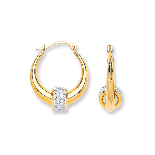 Yellow Gold 18mm Hoop & Crystal Ball  Earrings