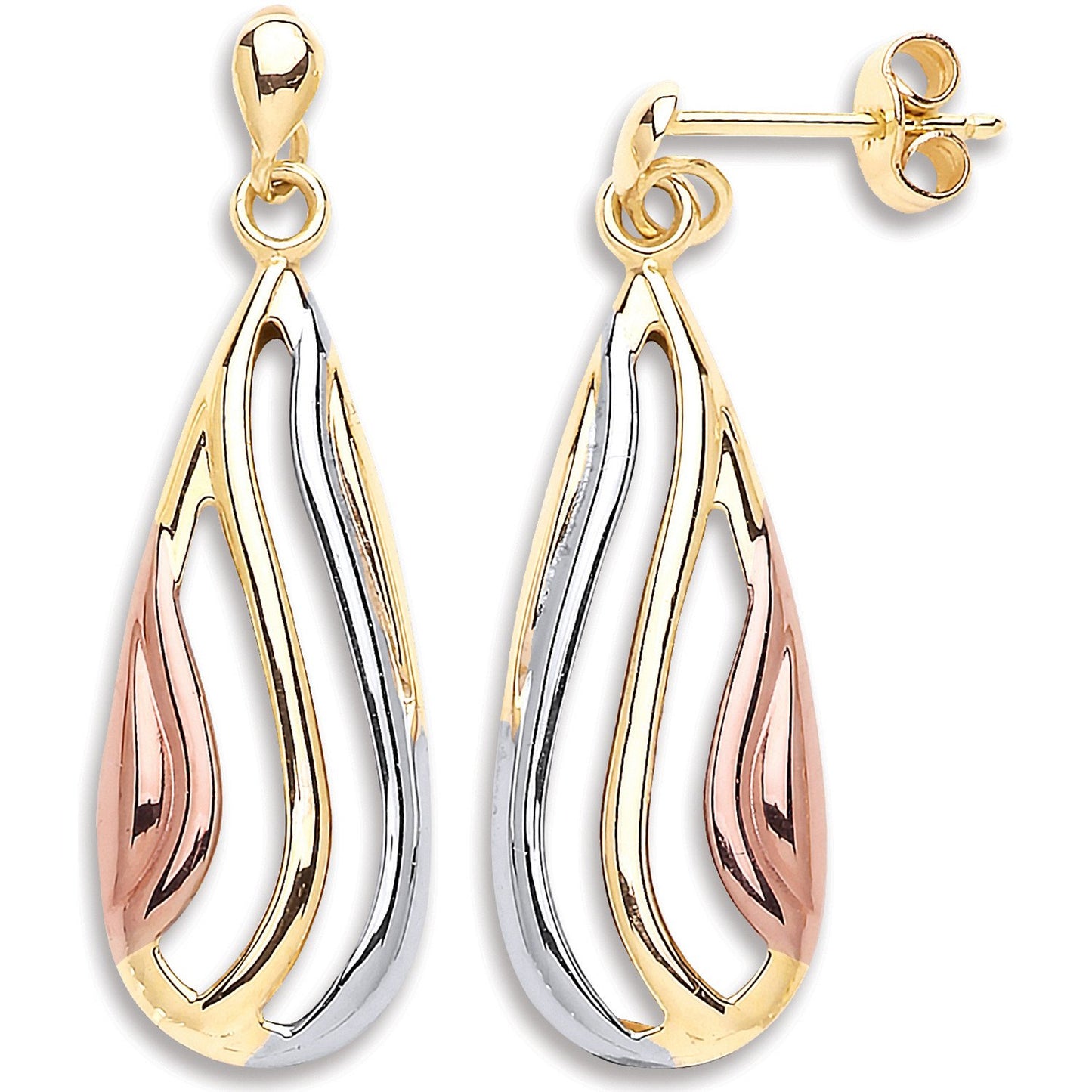 Yellow White & Rose Gold Teardrop Earrings