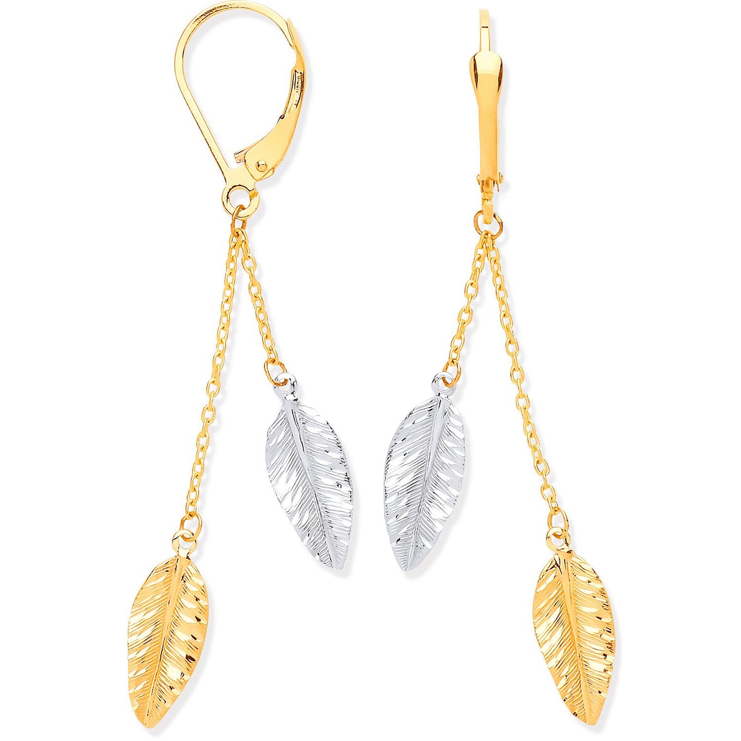 Yellow & White Gold Leaf Drop Earrings