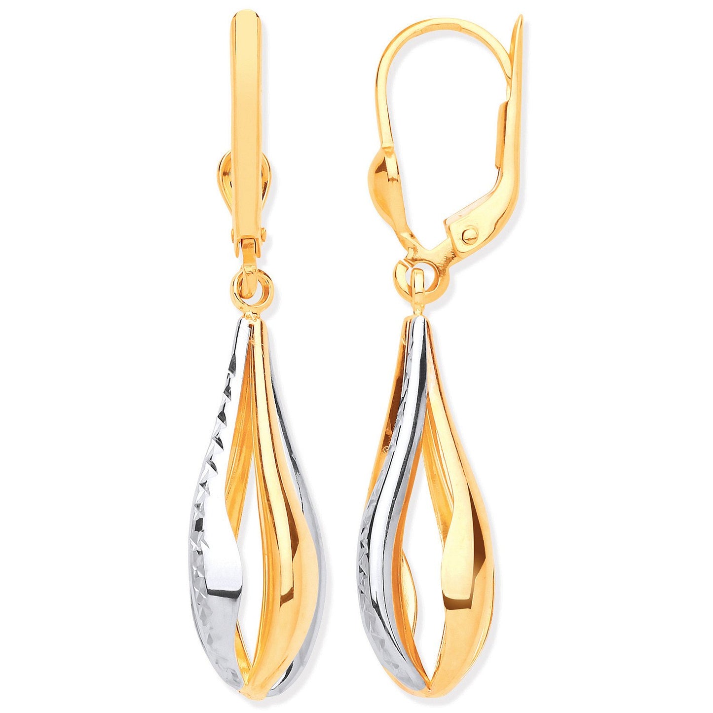 Yellow & White Gold Teardrop Style Earrings