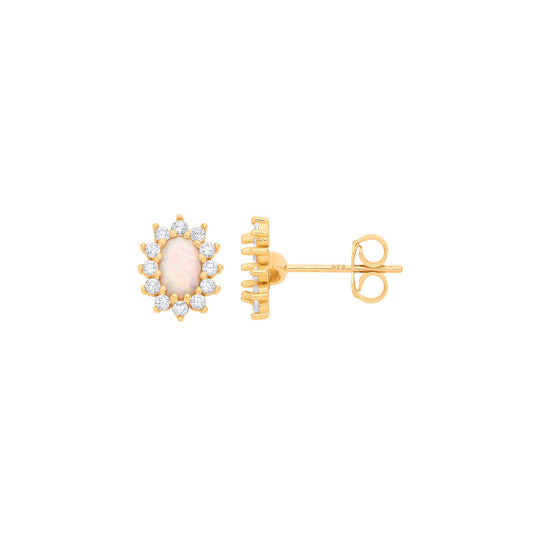 Yellow Gold Opal Oval Stud Earrings