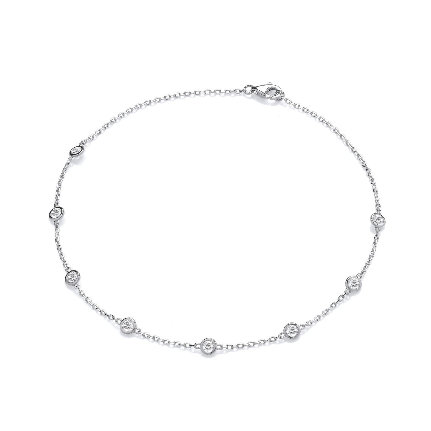 Silver 8 Rubover Clear Cubic Zirconia's Ladies Anklet