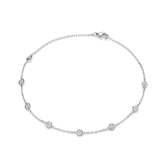 Silver 8 Rubover Clear Cubic Zirconia's Ladies Anklet