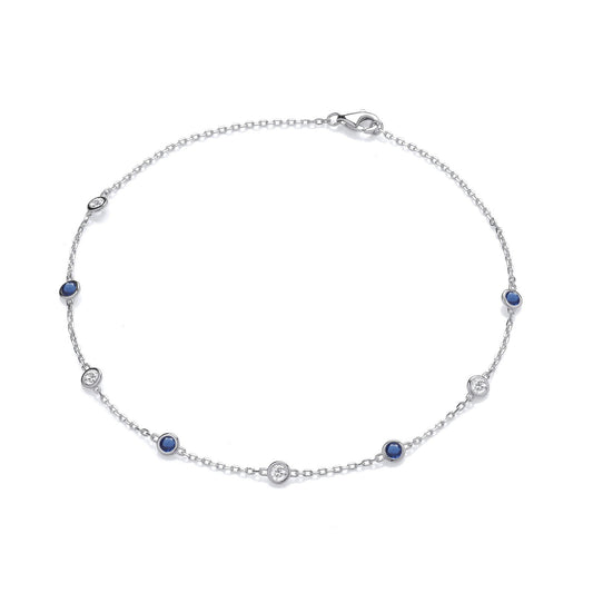 Silver Rubover Blue & Clear Cubic Zirconia's Ladies Anklet