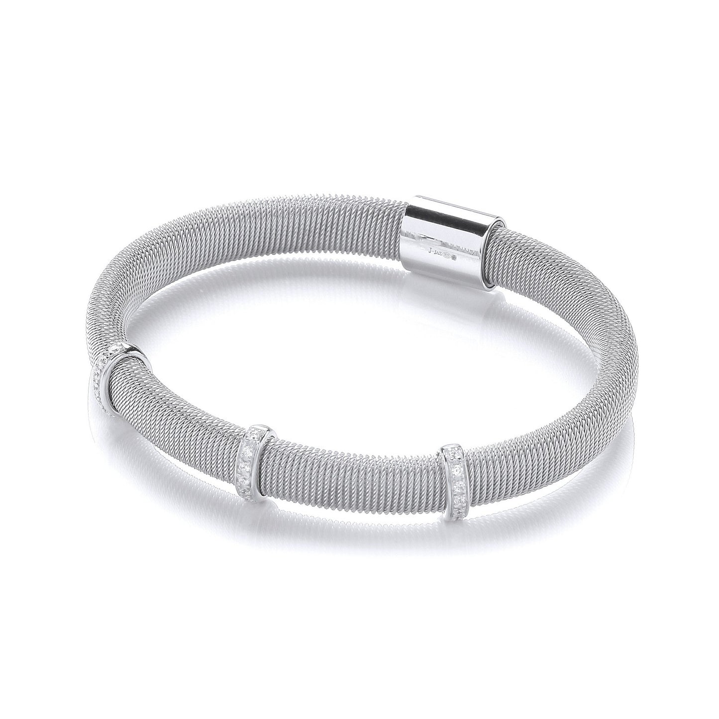 Silver Mangetic Bangle With Three Rows Of Cubic Zirconia's