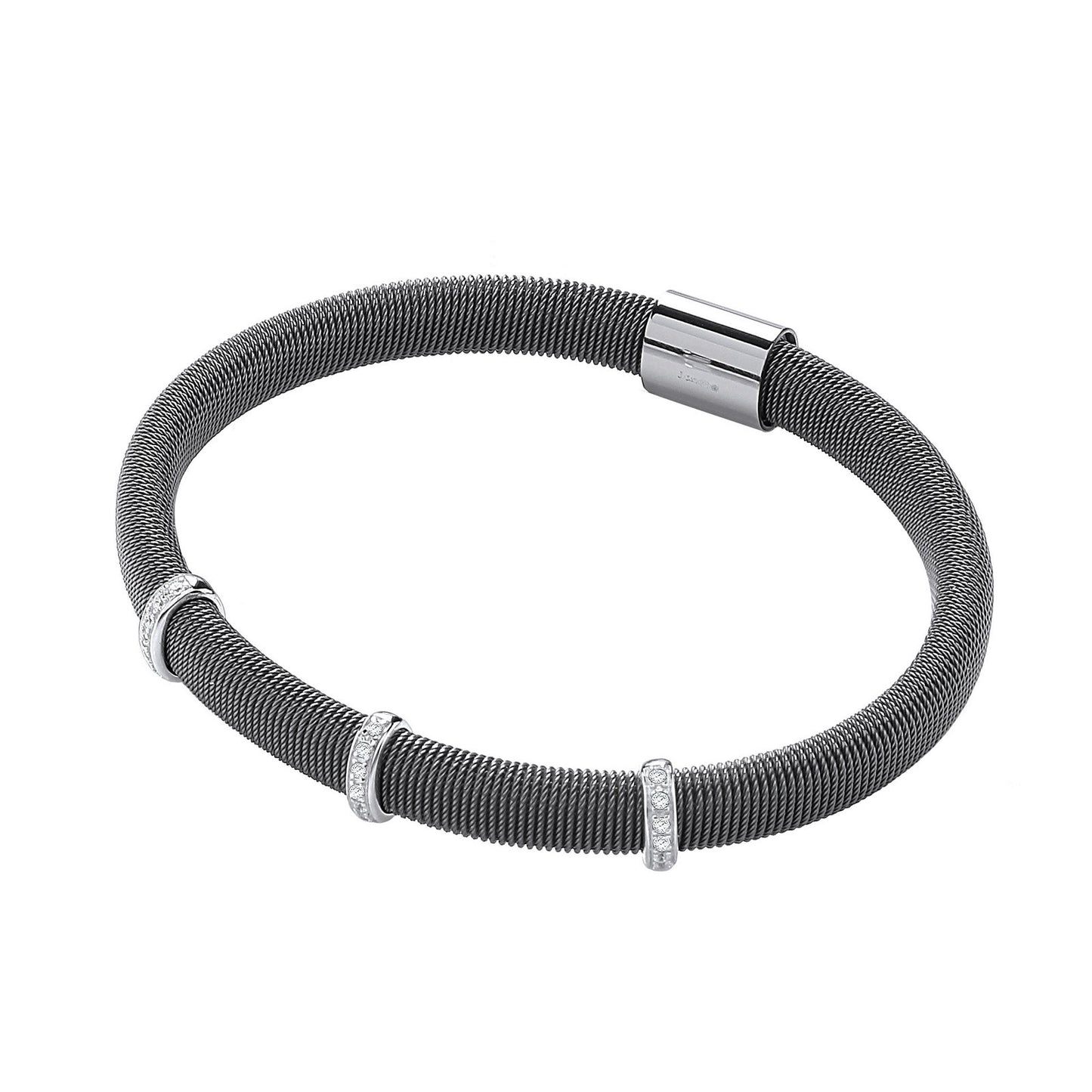 Ruthenium Mangetic Bangle With Three Rows Of Cubic Zirconia's