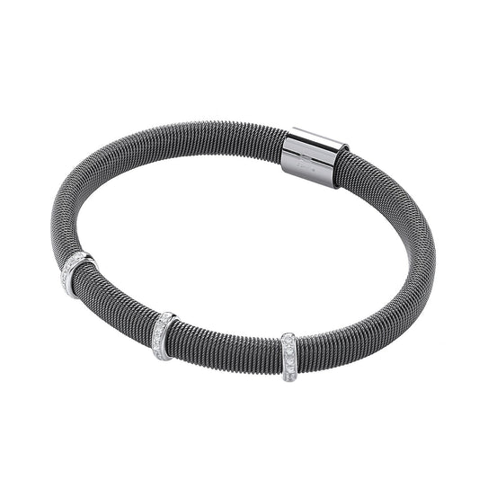 Ruthenium Mangetic Bangle With Three Rows Of Cubic Zirconia's