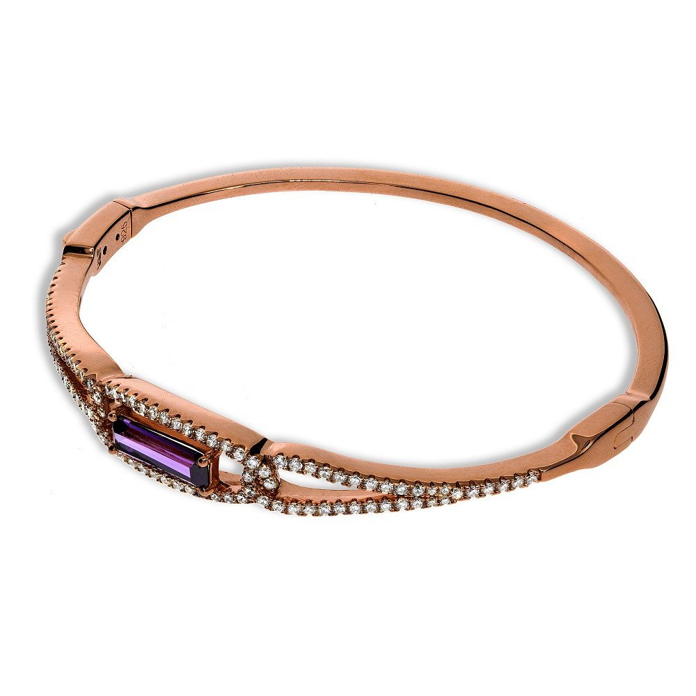 Rose Coated Silver, Micro Pave' Cubic Zirconia's And Stone Bangle