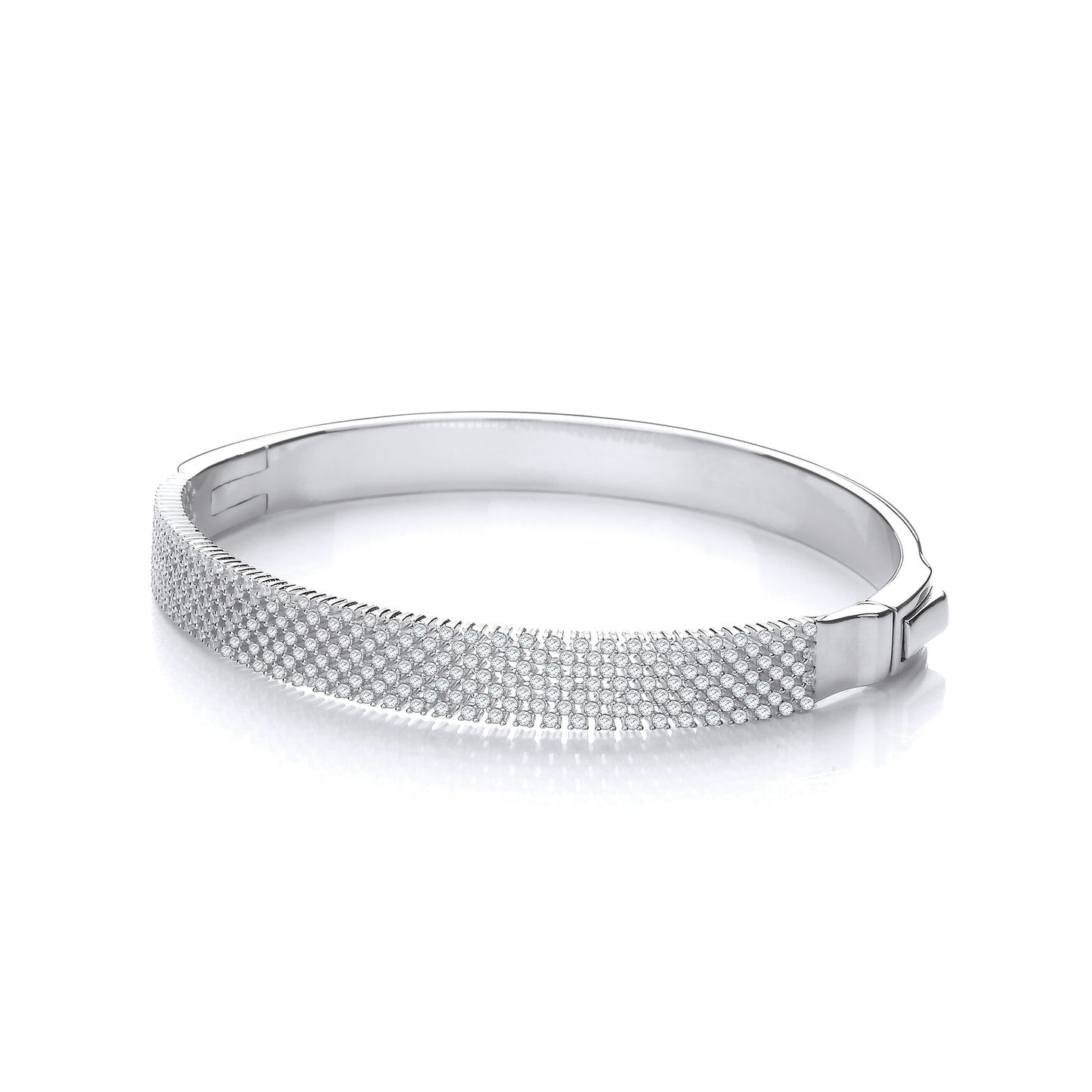 Micro Pave' Multi Row Cubic Zirconia Silver Bangle