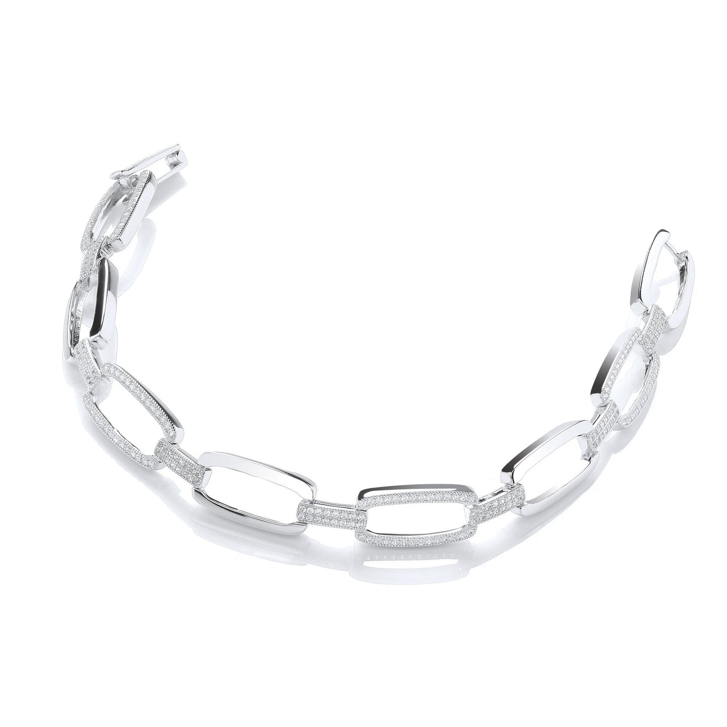 Micro Pave' Oval Links 242 Cubic Zirconia Bracelet 7.5"/19cm