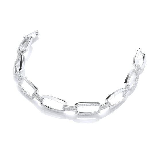 Micro Pave' Oval Links 242 Cubic Zirconia Bracelet 7.5"/19cm