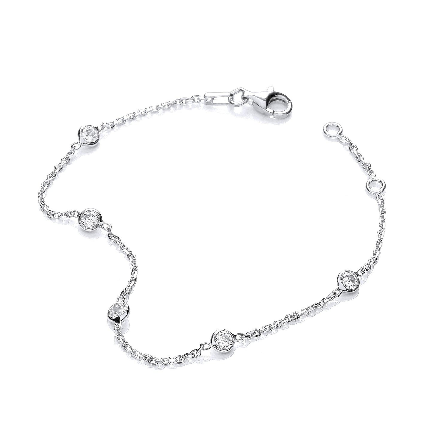 Silver Rh.plated Rubover 5 Cubic Zirconia's Bracelet 7"