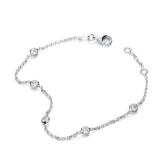 Silver Rh.plated Rubover 5 Cubic Zirconia's Bracelet 7"