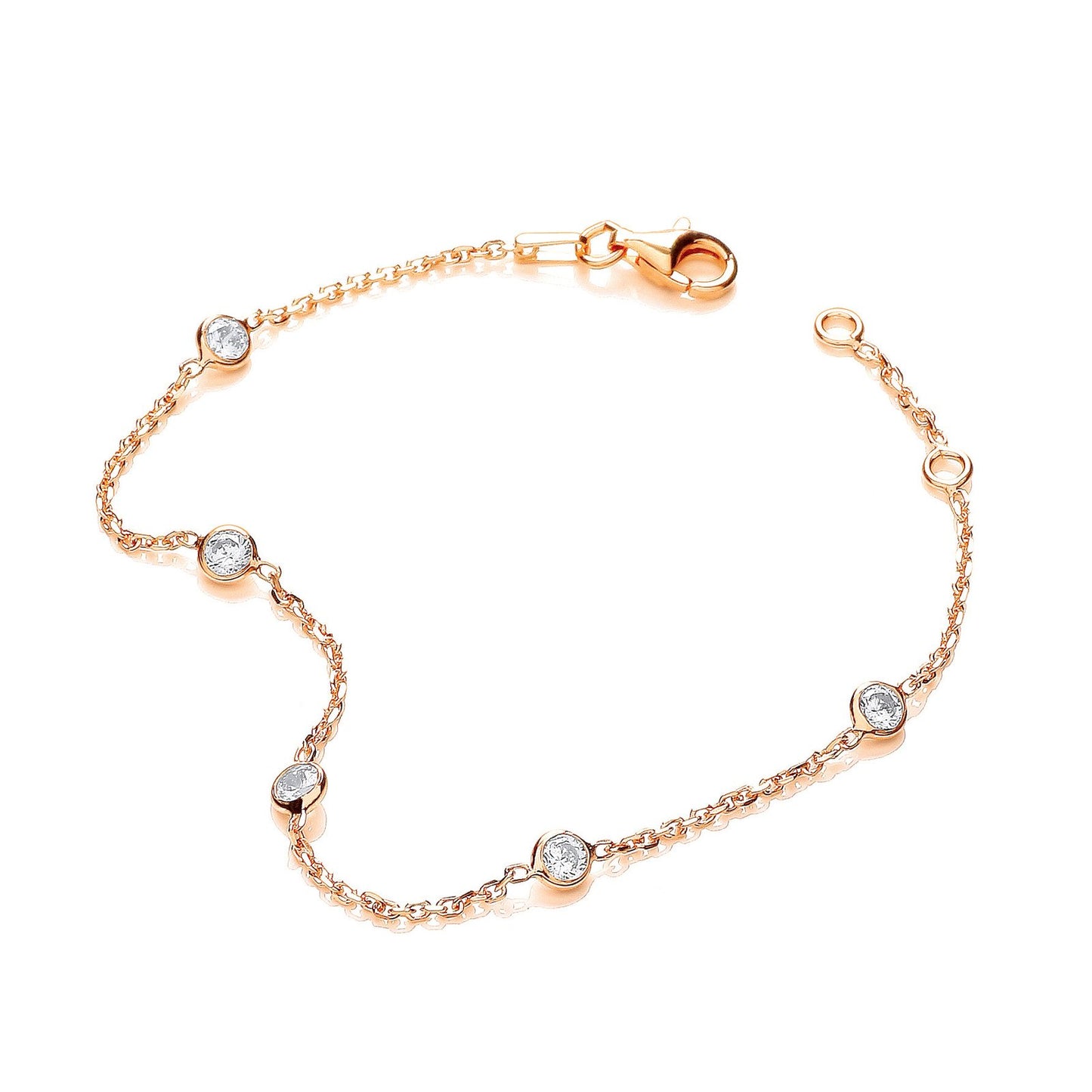 Gold Coated Rubover 5 Cubic Zirconia's Bracelet 7"
