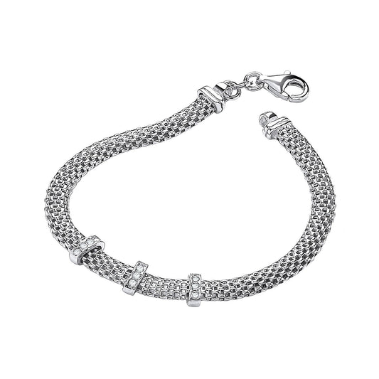 Silver Mesh With Cubic Zirconia's 7"/19cm Bracelet