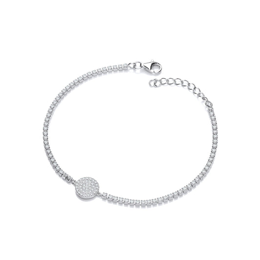 Silver Friendship Bracelet With Pave Round Pendant