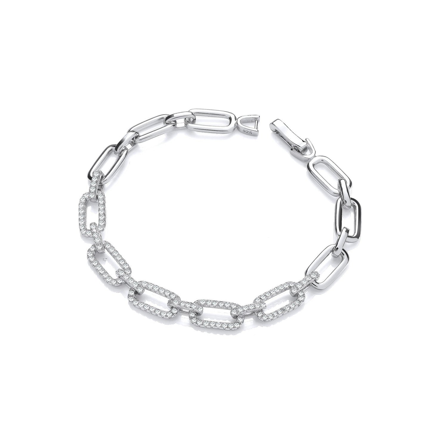 Rectangle Link Ladies Silver Cubic Zirconia Bracelet