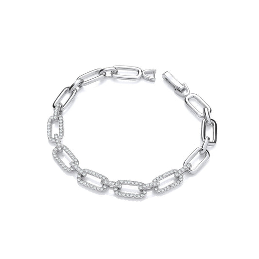 Rectangle Link Ladies Silver Cubic Zirconia Bracelet