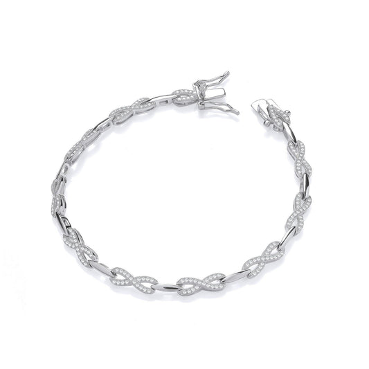 Infinity Style Tennis Silver Cubic Zirconia Ladies Bracelet