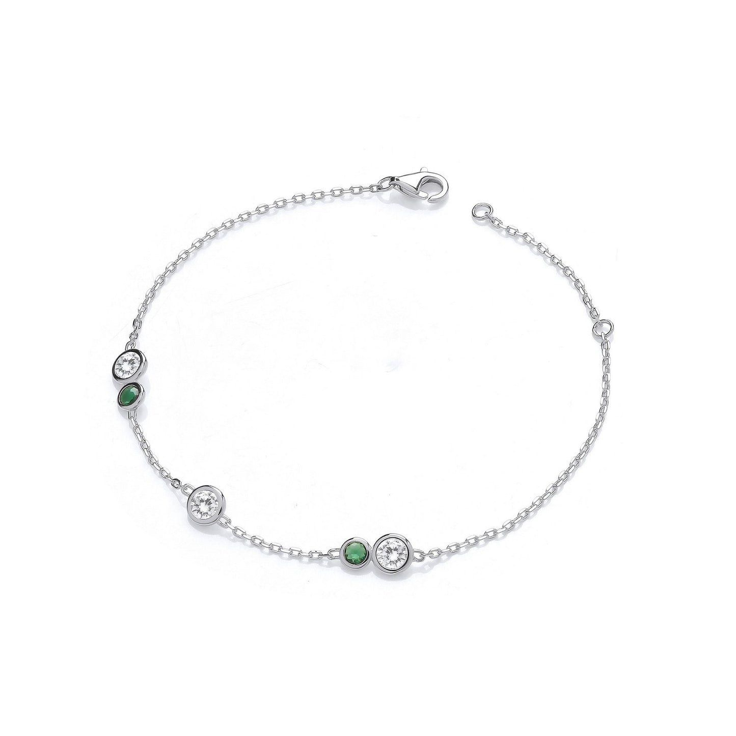 Silver Rubover Green & Clear Cubic Zirconia's Ladies Bracelet