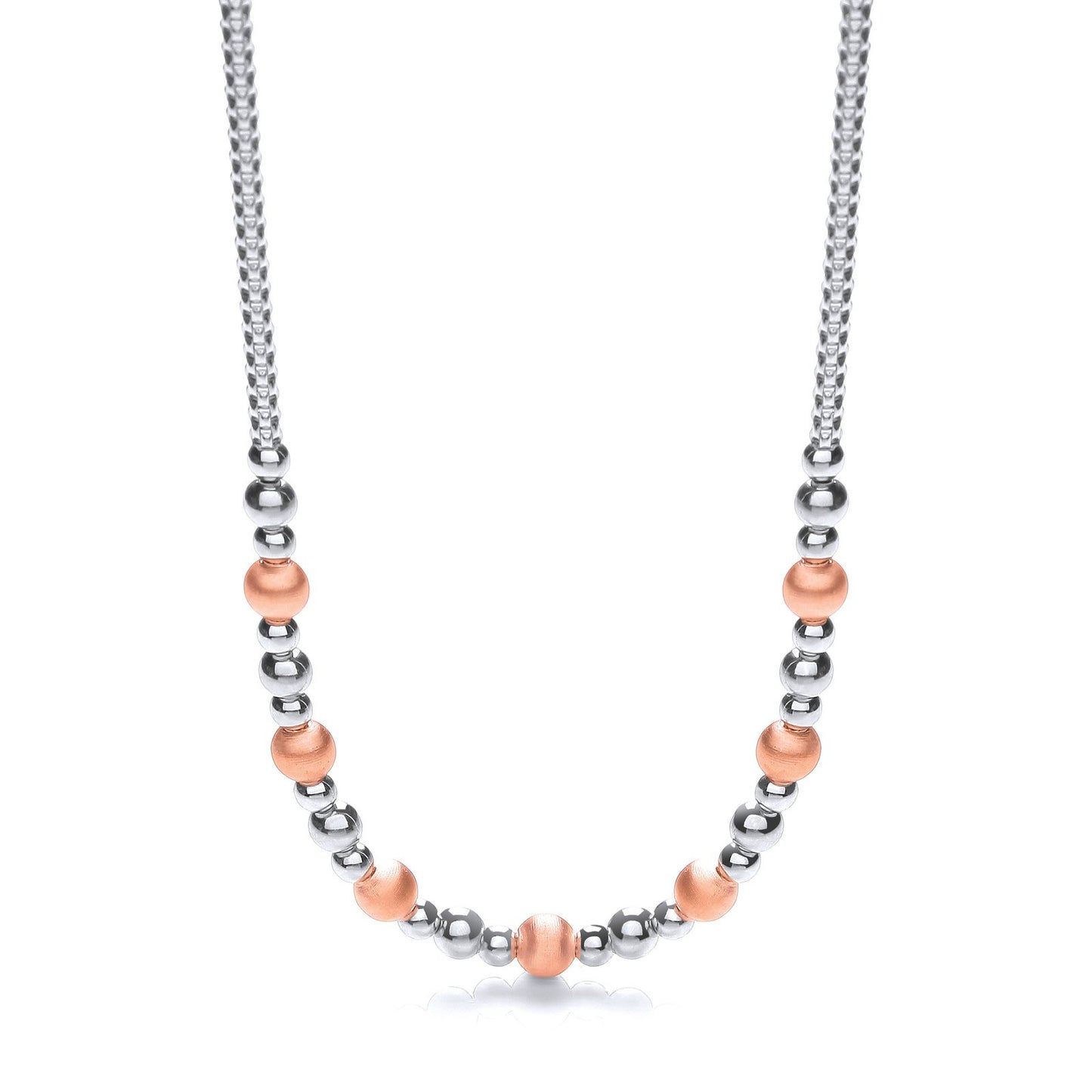 Silver & Rose Plated Beads Necklace 17"/43cm