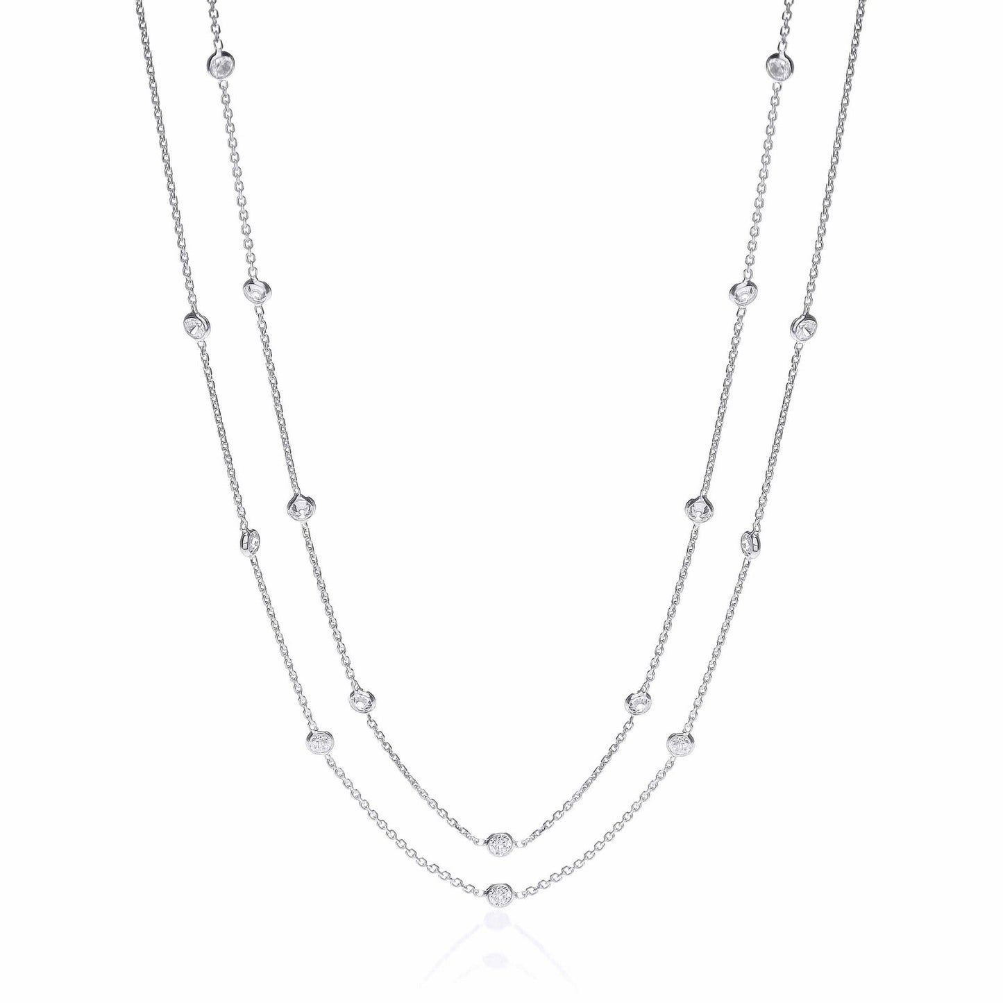 Silver Rubover 23 Cubic Zirconia's Necklace 38"