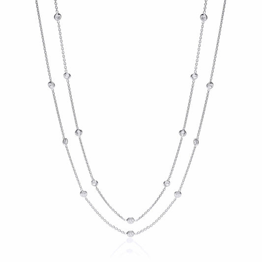 Silver Rubover 23 Cubic Zirconia's Necklace 38"