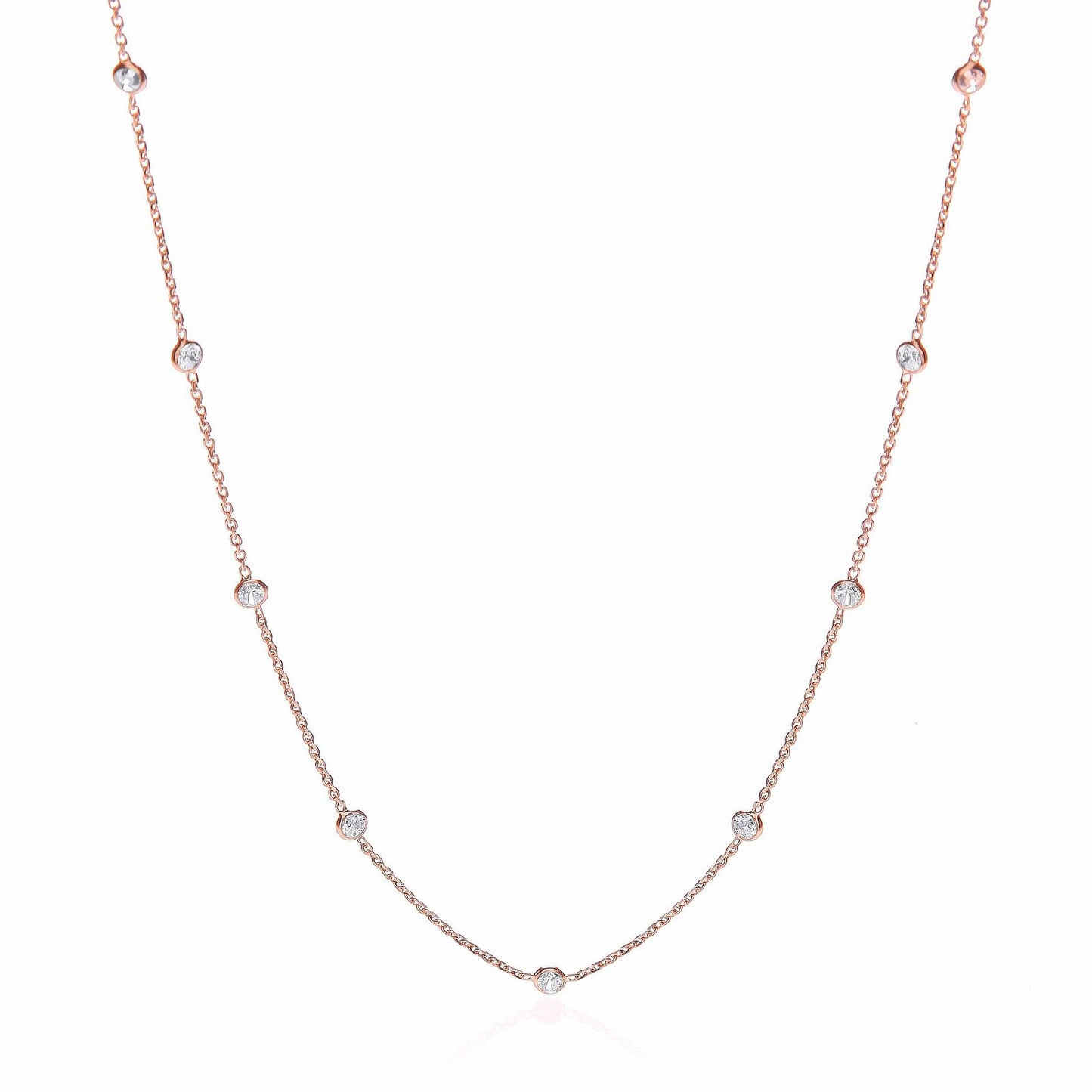 Rose Coated Rubover 11 Cubic Zirconia's Necklace 18"