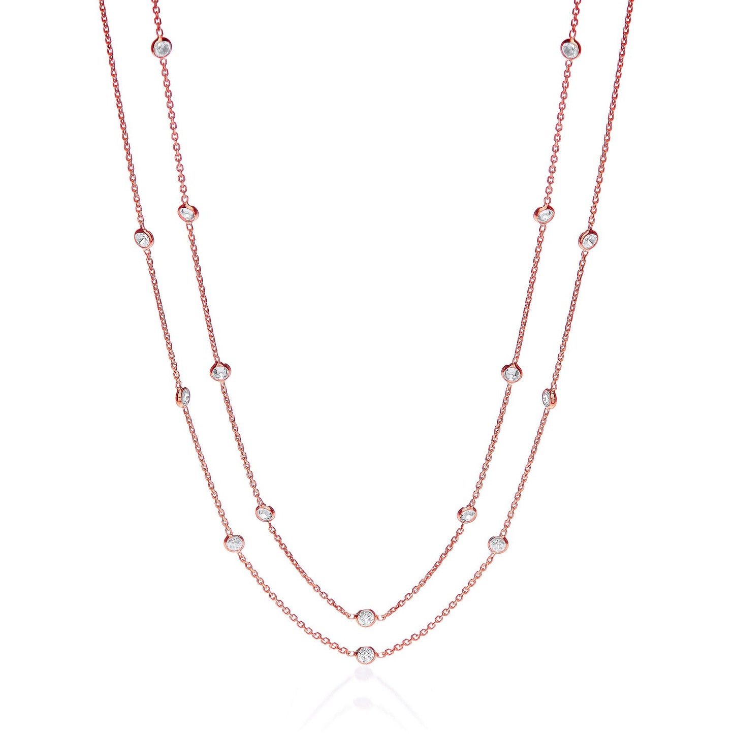 Rose Coated Rubover 23 Cubic Zirconia's Necklace 38"