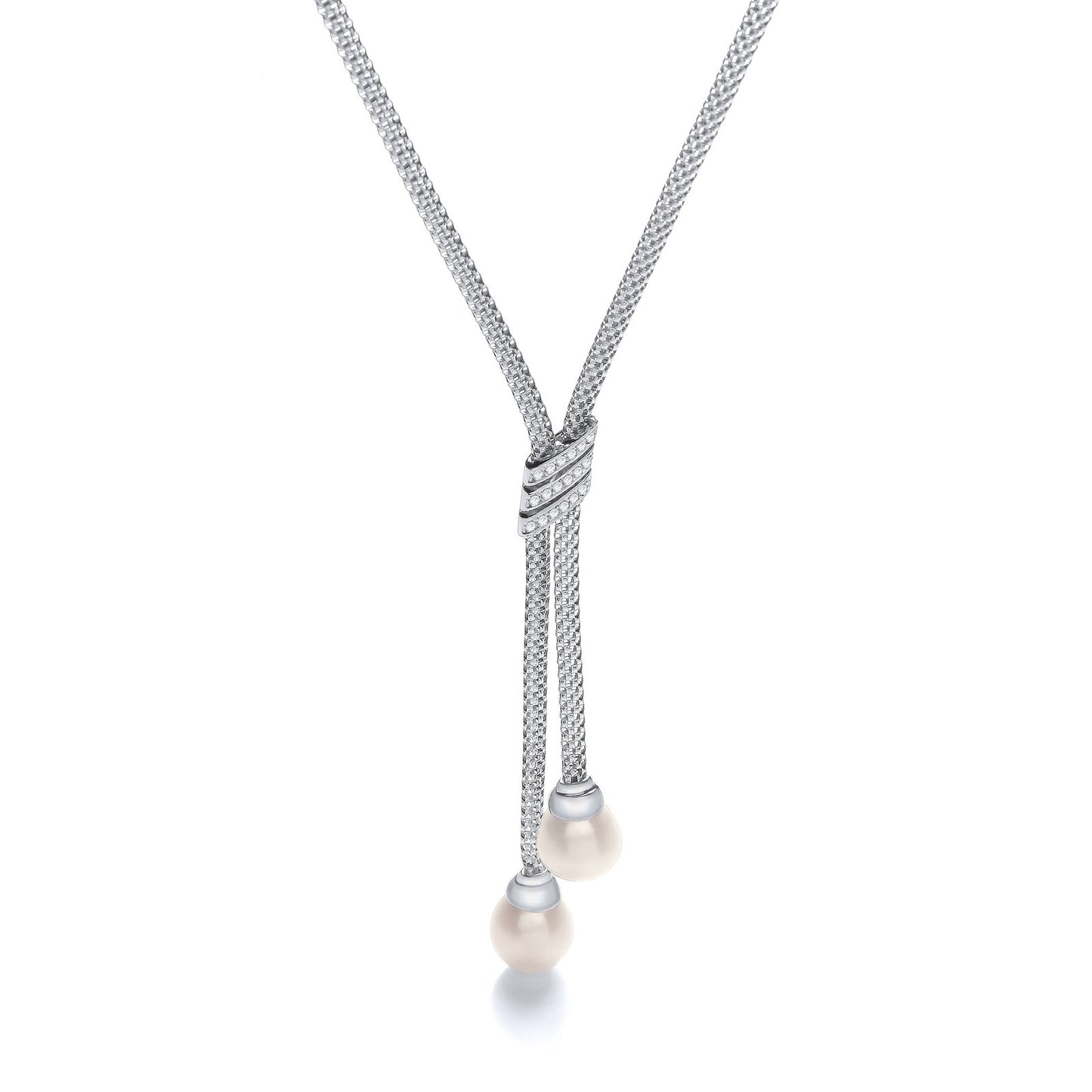 Necklace With 3 Stripes Cubic Zirconia's And 2 Fresh Water Pearls