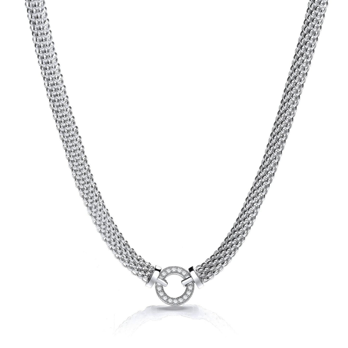 Mesh Necklace With Circle Cubic Zirconia's 17"