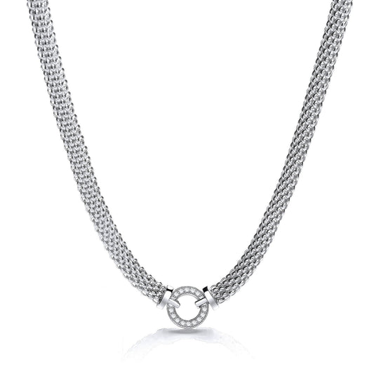 Mesh Necklace With Circle Cubic Zirconia's 17"