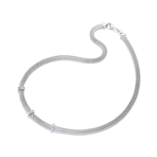 Silver Mesh With Cubic Zirconia's Necklace 17"/43cm
