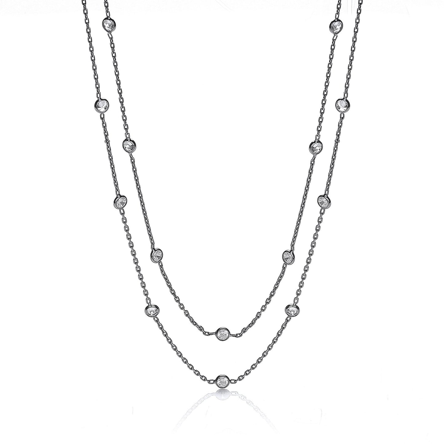 Ruthenium Coated Rubover 23 Cubic Zirconia's Necklace 38"
