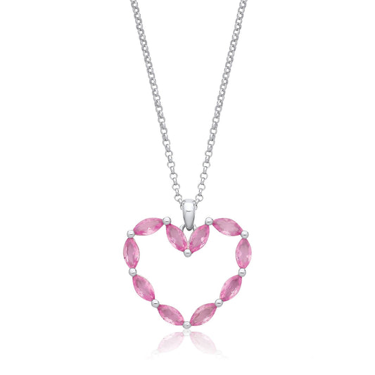 Pink Heart Silver Drop Necklace