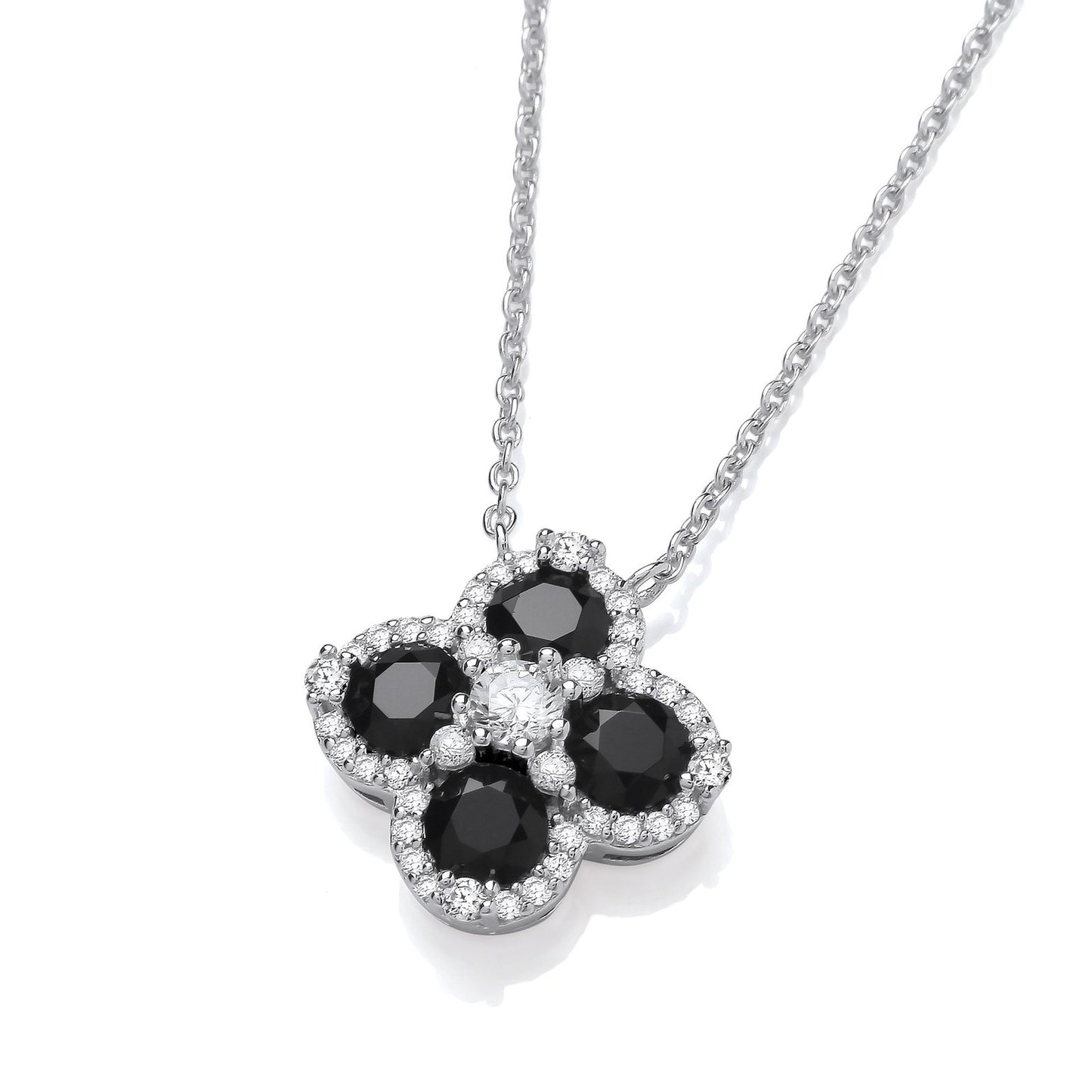 Black Four Leaf Clover Silver Necklace