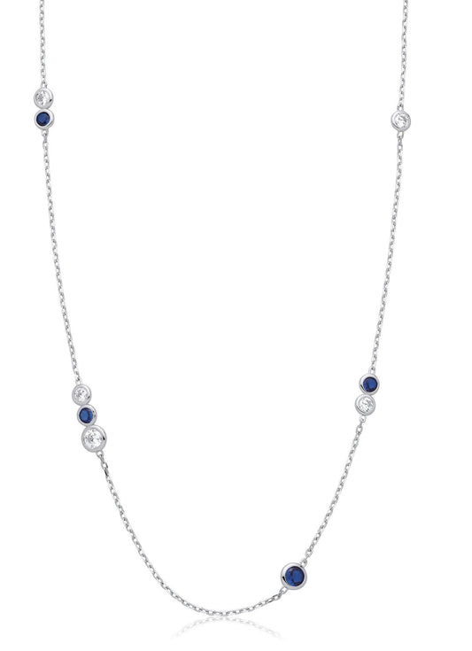 Silver Rubover Blue & Clear Cubic Zirconia's Necklace