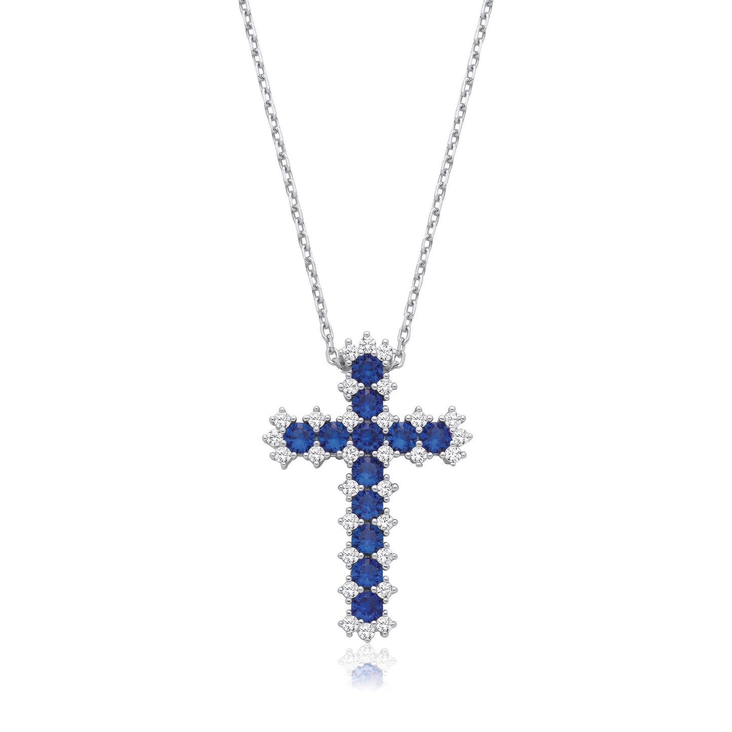 Blue & Clear Cubic Zirconia Cross With Chain