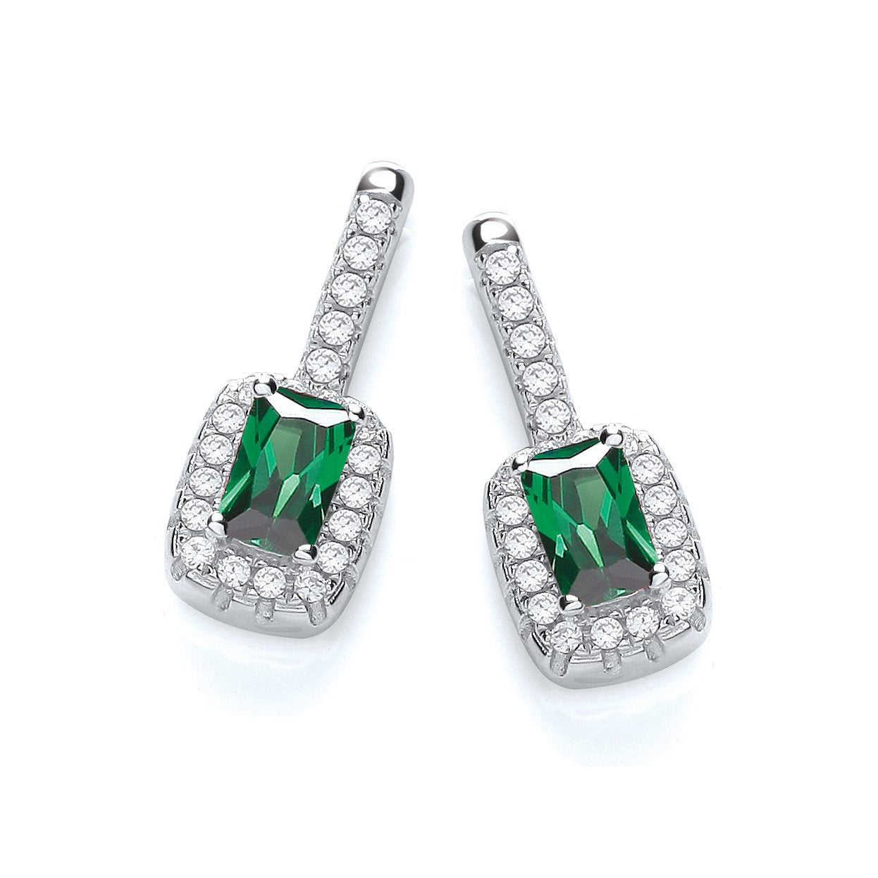 Micro Pave' Fancy Drop Earring With Small Green Cubic Zirconia