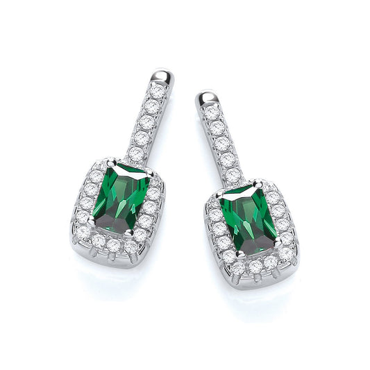 Micro Pave' Fancy Drop Earring With Small Green Cubic Zirconia