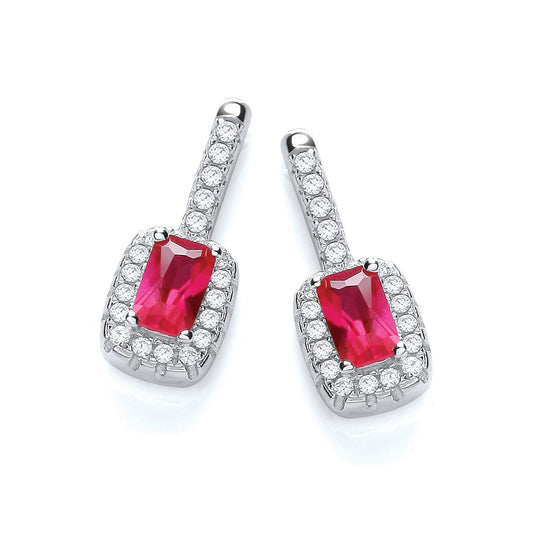 Micro Pave' Fancy Drop Earring With Small Red Cubic Zirconia
