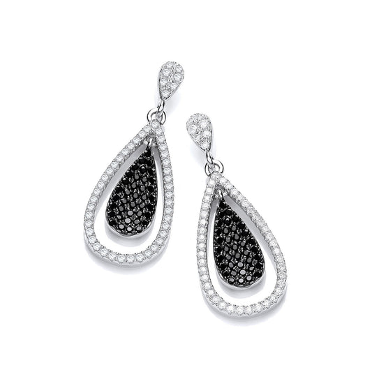 Micro Pave' Black & White Cubic Zirconia Drop Earrings