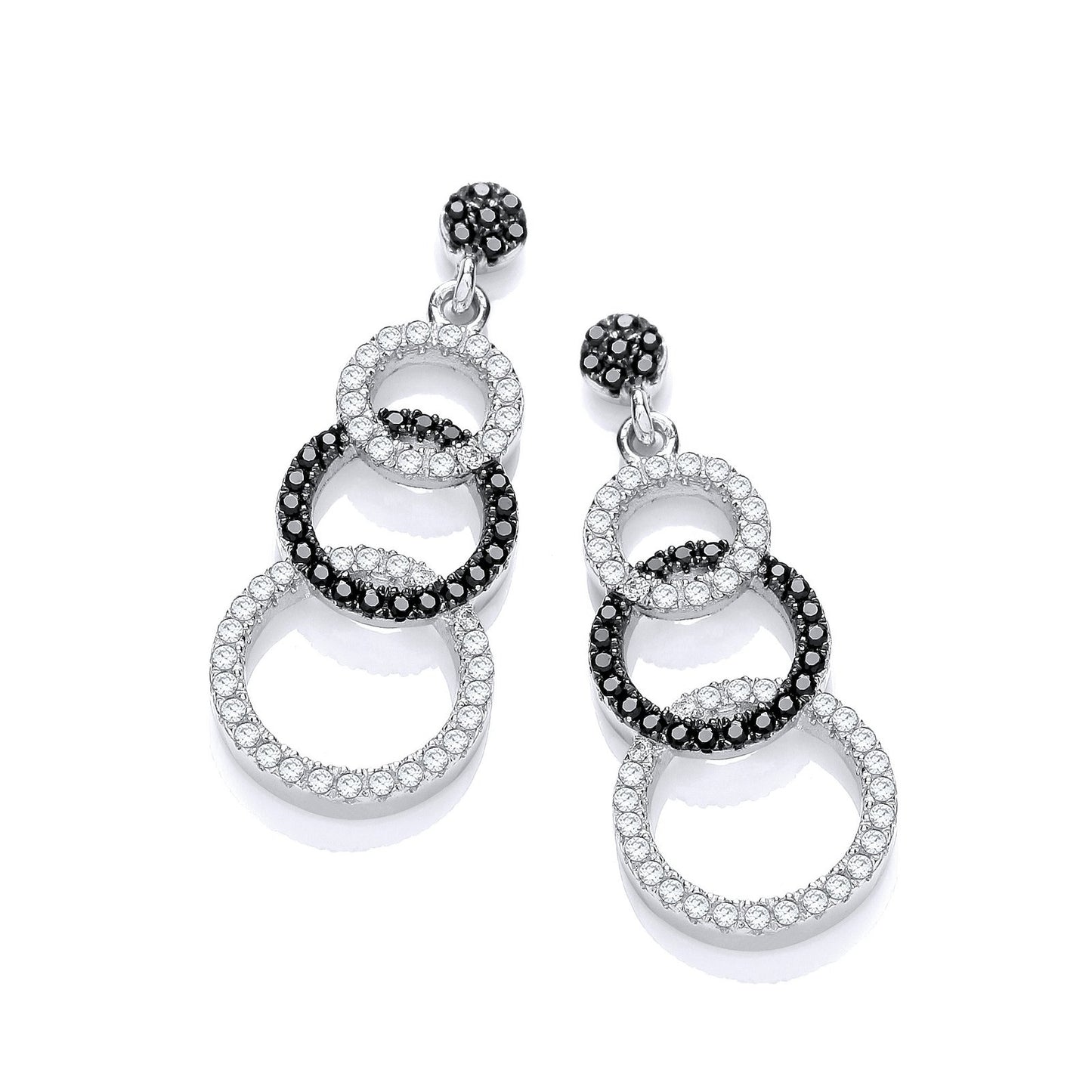 Micro Pave' Black & White Cubic Zirconia Drop Earrings