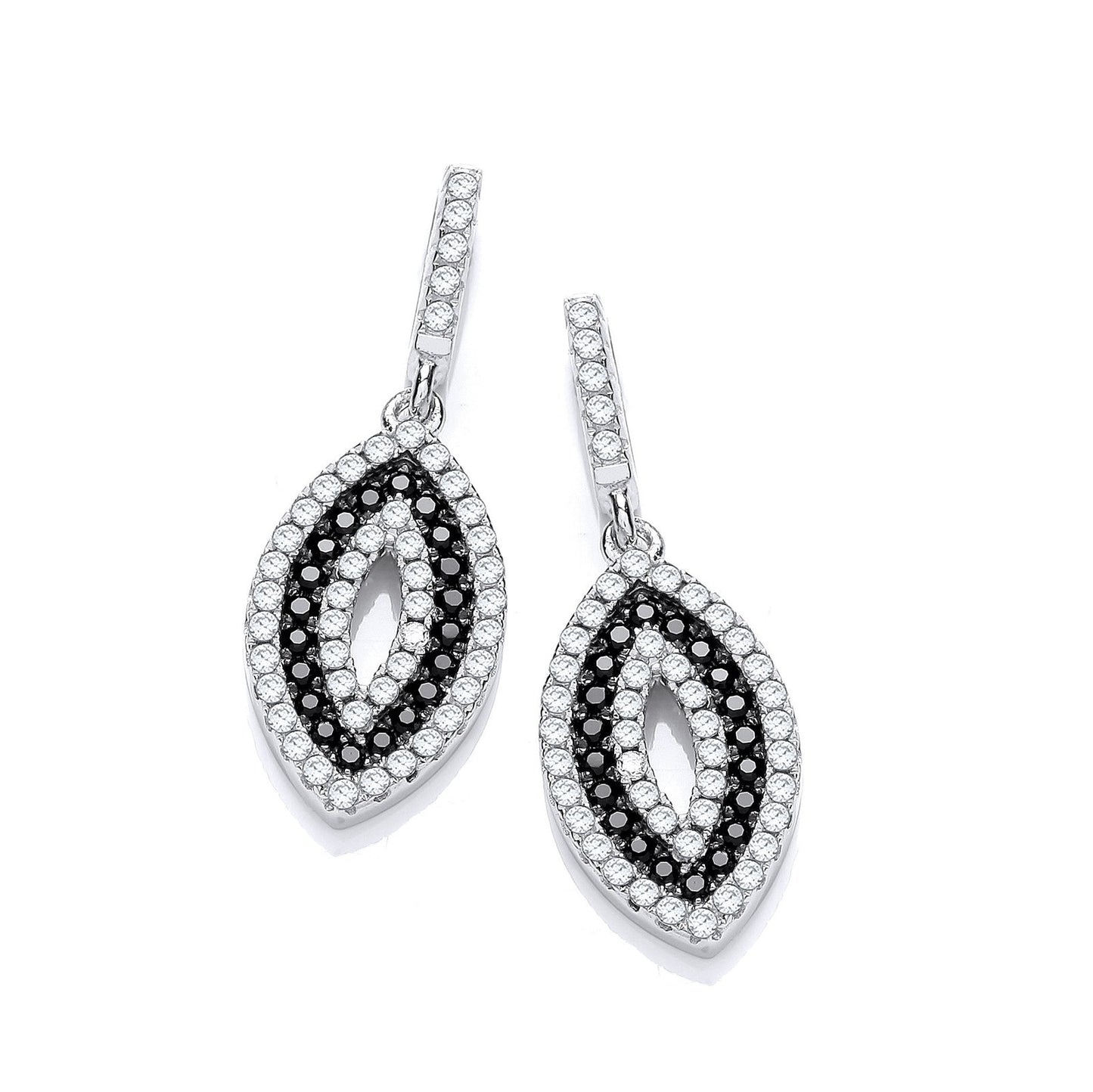 Micro Pave' Black & White Cubic Zirconia Drop Earrings